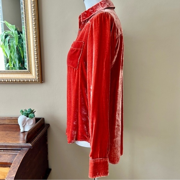 Anthropologie Holding Horses Rust Orange Crushed Velvet Silk Button Down Size S - Picture 6 of 15